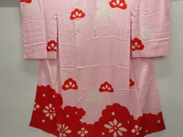 アンティーク　錦紗絞り雲に花模様長襦袢